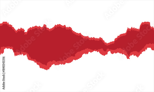 Red torn paper edge on white background. Rough red torn paper strip with an uneven ripped edge against a white background, useful for design overlays and creative layouts.

