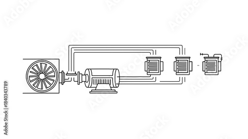 Industrial Motor, Fan, and Heat Exchanger System Schematic