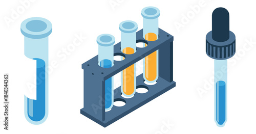 Laboratory equipment with test tubes and dropper in isometric view