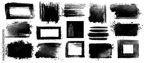 Old abstract grunge frame background set. featuring distressed edges brush stroke borders dirty texture and black ink splash effect.