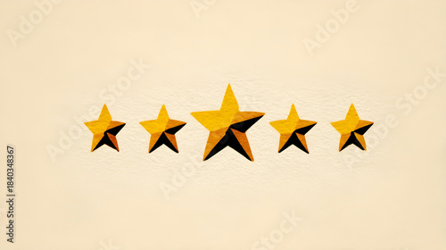 Five golden stars displayed horizontally on a light cream textured background representing quality and achievement