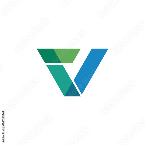 Modern Abstract Geometric Letter V Logo Design in Blue and Green Tones