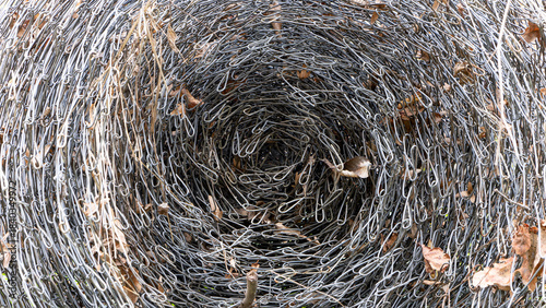 Close up shot of coiled old fence wire