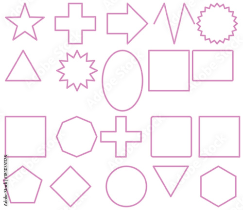 Pink Outline Geometric Shapes Collection on White Background