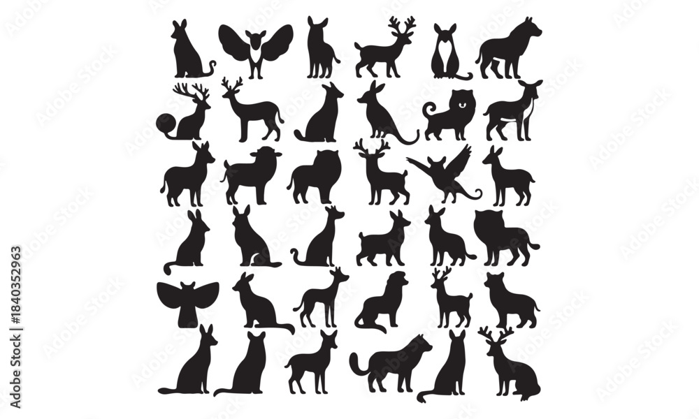 Fototapeta premium Cute Woodland Animal Silhouettes Collection