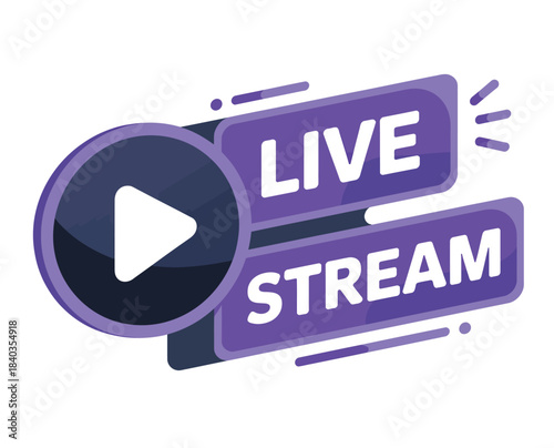Live Stream Button Icon with Play Button and Purple Accents