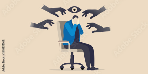 A person overwhelmed by shadowy hands representing anxiety and mental distress