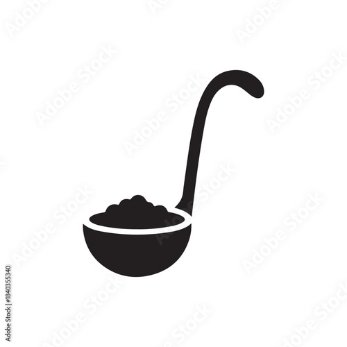 Soup Ladle: A simple yet elegant illustration of a soup ladle filled with a hearty portion of food, ready for serving.