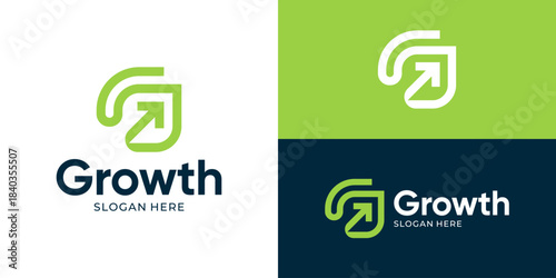 Creative growth logo template. Letter G with arrow up, Symbols for business, marketing, finance and management.