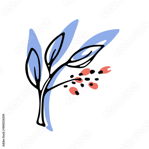Hand-drawn botanical twig icon in a minimal ink-and-color style, created for branding, packaging, editorial layouts, cozy scenes and modern graphic design.