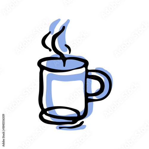Hand-drawn cozy hot  drink icon in a minimal ink-and-color style, created for branding, packaging, editorial layouts, cozy scenes and modern graphic design.