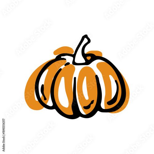 Orange pumpkin. Hand-drawn pumpkin icon in a minimal ink-and-wash style, designed for autumn branding, packaging, social media visuals, editorial layouts, and modern lifestyle projects.