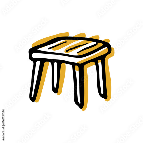 Hand-drawn wooden stool in a minimal ink-and-color style, created for branding, packaging, editorial layouts, cozy scenes and modern graphic design.
