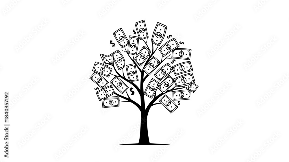 Fototapeta premium Vector tree silhouette isolated on white background with leaves, branch, and nature growth design
