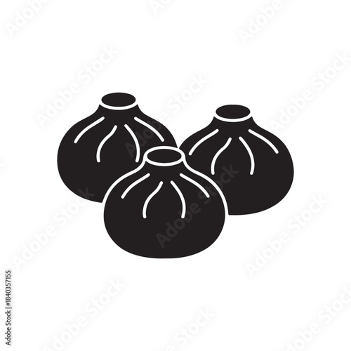 Dumplings Icon: Simple and elegant silhouette of three appetizing dumplings, ready to bring flavor to your projects.