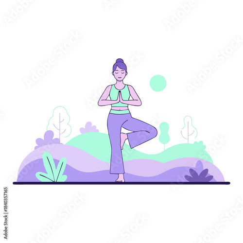 A woman practicing yoga, a serene representation of mindfulness and healthy living in a natural setting, promoting wellness and balance