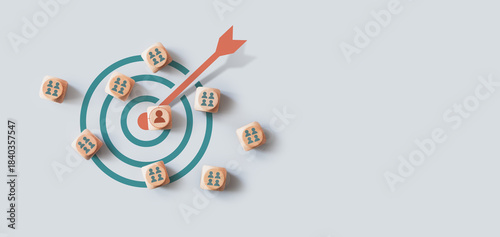 Niche marketing, personalization customer segmentation. Target audience analysis concept. Marketing segmentation strategy. consumer analysis. Wooden blocks with people icons. focus on target customer.