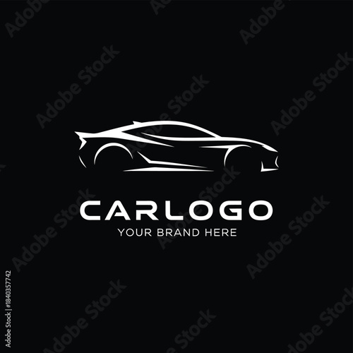 Modern sports car sketch with logo design on black background