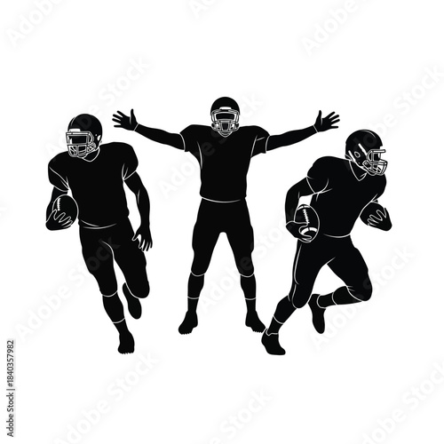American football players silhouette dynamic action team sport illustration