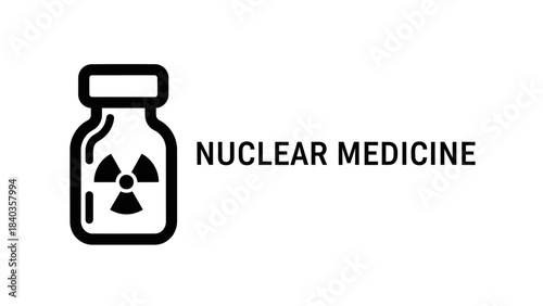 Nuclear Medicine Concept. Radiopharmaceutical Vial with Radiation Symbol Icon
