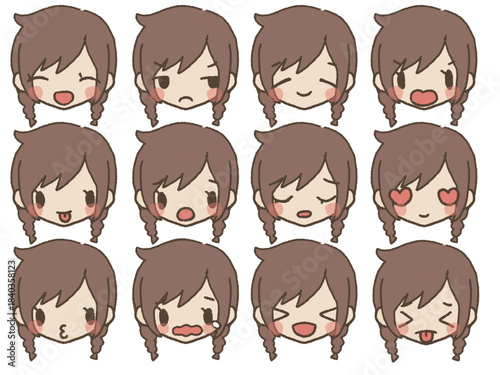 手描きの女の子表情セット