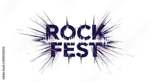 Grungy and explosive Rock Fest text logo with a distorted glitch effect, perfect for a music festival poster or promotion.