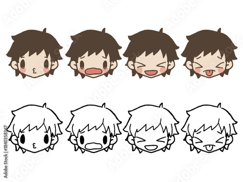 手描きの男の子表情セット1-3