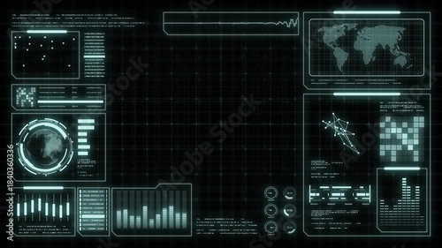 Digital HUD futuristic background motion graphic element cyber generated. Future technology interface data sci-fi display screen. Artificial intelligent analytic simulation, loop able video background