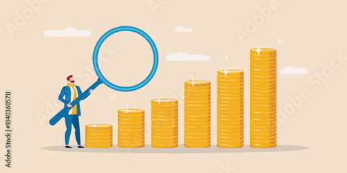 Analyzing growth and financial success with a magnifying glass illustration