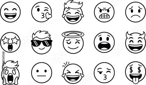 Collection of hand drawn black and white face expressions