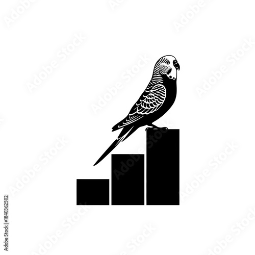 Budgie silhouette perched on geometric step forms vector illustration