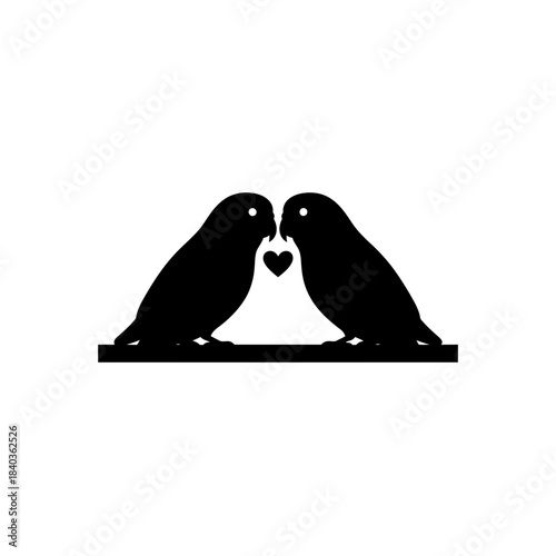 Budgie silhouette pair heart spacing composition vector illustration