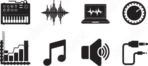 Music Production and Audio Icons Set Keywords: music, audio, sound, production, icon, set