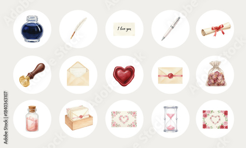 Watercolor Love and Romance Letter Writing Essentials Collection