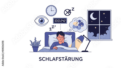 Vector Illustration of Sleep Disorders (Schlafstörung) and Insomnia