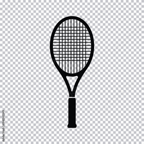 Black silhouette of a tennis racket on a transparent background Keywords: tennis, racket, sport