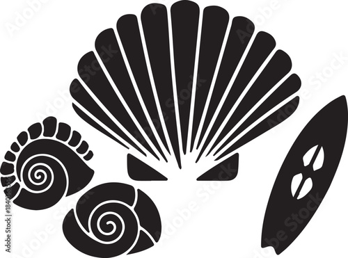Seashells and Surfboard Icons conch marine