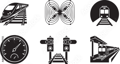 Six Black Icons Related to Trains and Transportation