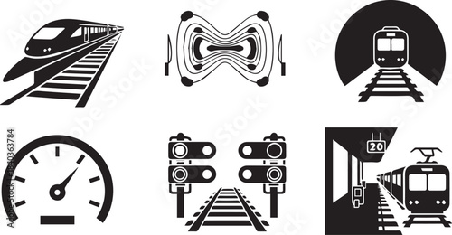 Six Black Icons Related to Trains and Transportation