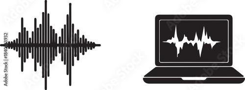 Sound Waveform and Laptop Display Keywords: sound, audio, waveform, sound wave, visualization