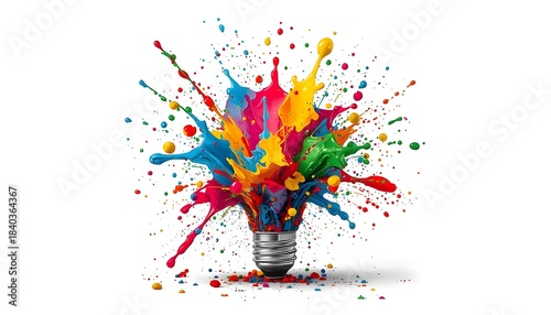 Creative Idea Explosion - Colorful Paint Splash from Light Bulb Concept