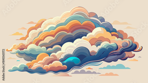 Very beautiful soft aerial view of floating cloud layers in gentle off-white tones, capturing the calm and airy feeling of the Cloud Dancer 2026 color trend for serene atmospheric designs.