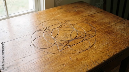 Classic warm-toned surface featuring lightly engraved geometric harmony patterns