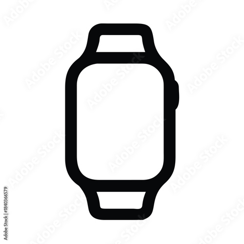 A minimalist icon of a modern smartwatch is displayed on a white background.