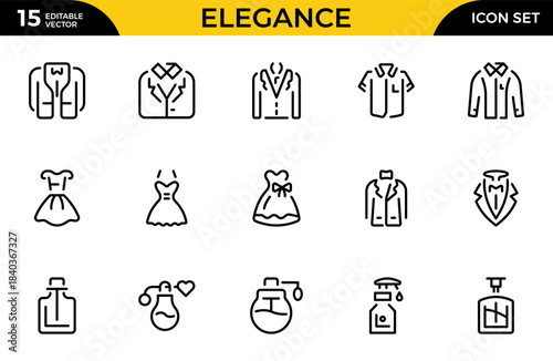 Elegance line icon set. Contains related to gems, fashion, jewelry, gold, precious and more. Collection for mobile and web apps.Thin outline icons pack. Vector illustration