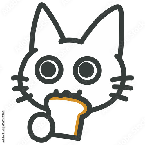 パンをくわえている猫のかわいい線画アイコンイラスト