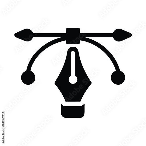A black silhouette of a pen tool icon with anchor points and handles.