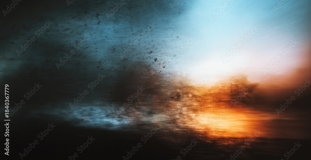 Fototapeta premium Abstract blurred sky dark clouds meet warm sunset tones