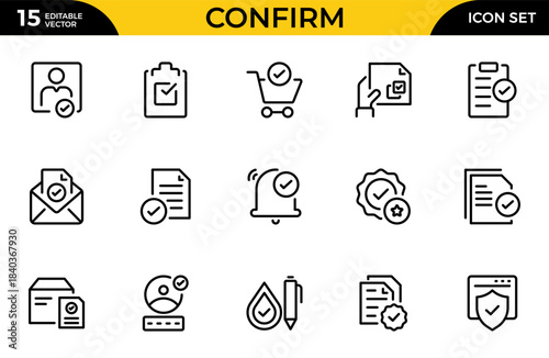 Confirm line icon Set. Contains such icons as mark, right, tick, approve and more. Thin outline icons pack. Vector illustration