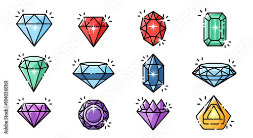 Collection of Colorful Diamond Gemstones in Various Shapes.